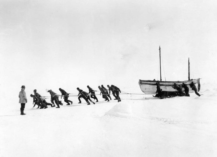 Shackleton's crew hauling the James Caird, 1916